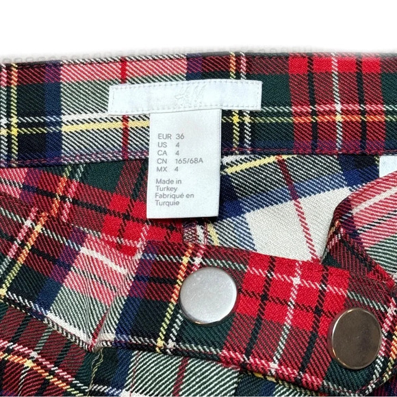 {H&M} Tartan Buffalo Holiday Plaid Moto Style Skinny Leggings Pants - Picture 5 of 6